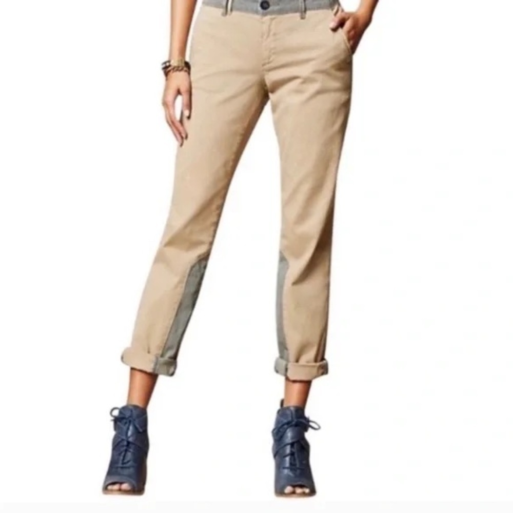 Pilcro and the Letterpress Hyphen Tan and Gray Striped Waist Pants